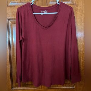 Terra & Sky 0X (14W) Burnt Red V Neck Pullover Long Sleeves